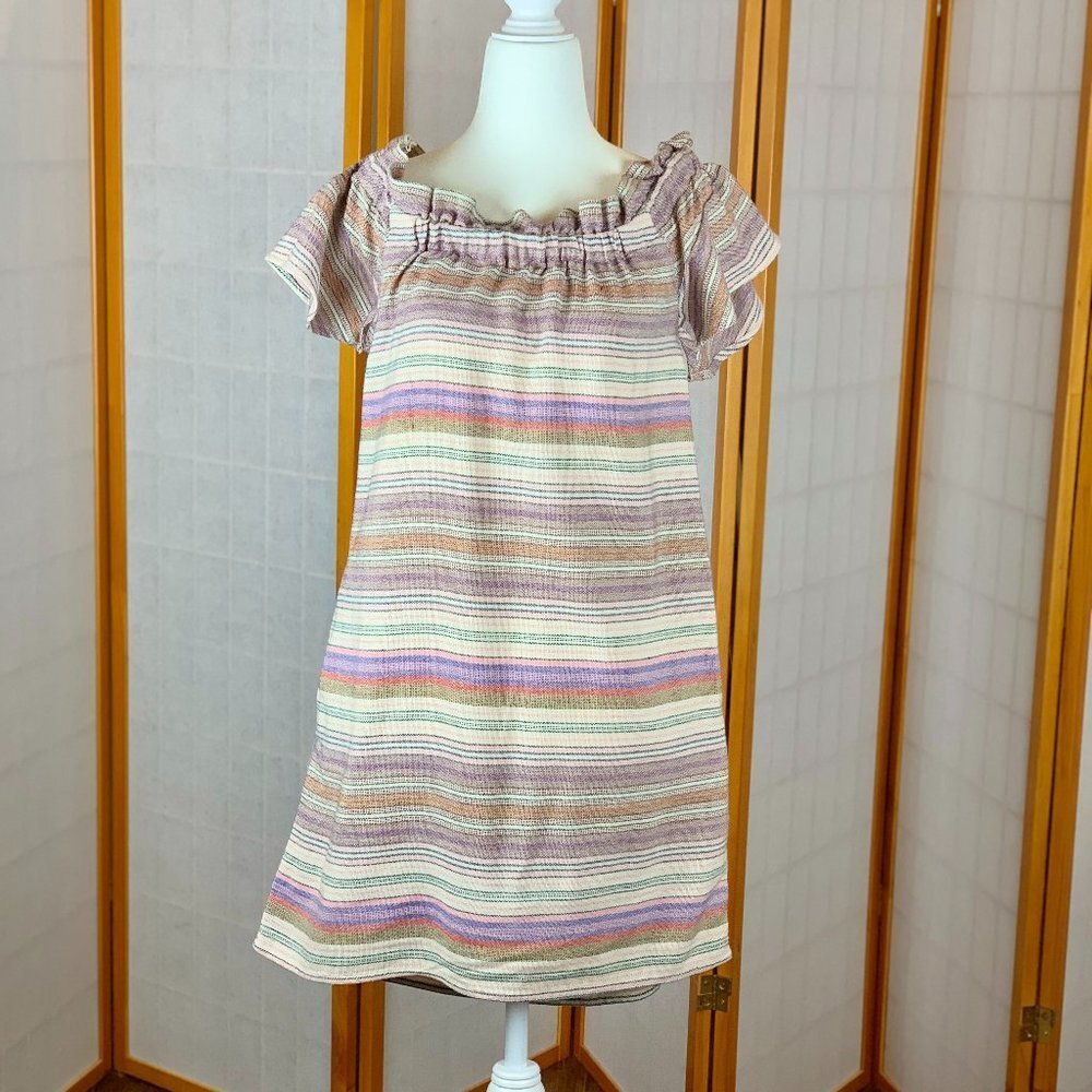 Anthropologie Philosophy Republic - Off Shoulder Dress - Pink Stripe - Small